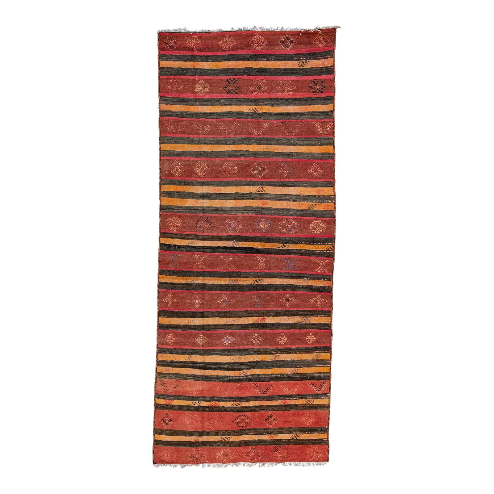 Vintage Turkish Kilim Red Wool Rug 3'7 x 8'10 Tribal Design (1 of 8)