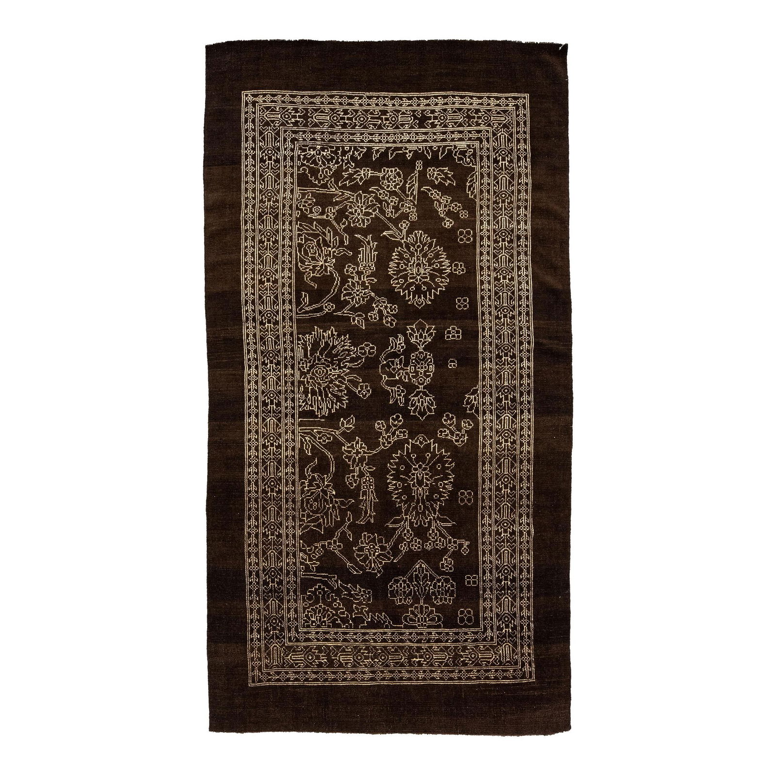 Handmade Wool Rug Mid-Century Modern Geometric Floral Design 6'4 x 12'4: Handmade Wool Rug Mid-Century Modern Geometric Floral Design 6'4 x 12'4 This exquisite Mid-Century Modern style handmade wool rug draws inspiration from 19th-century regional artisans, showcasing a cl