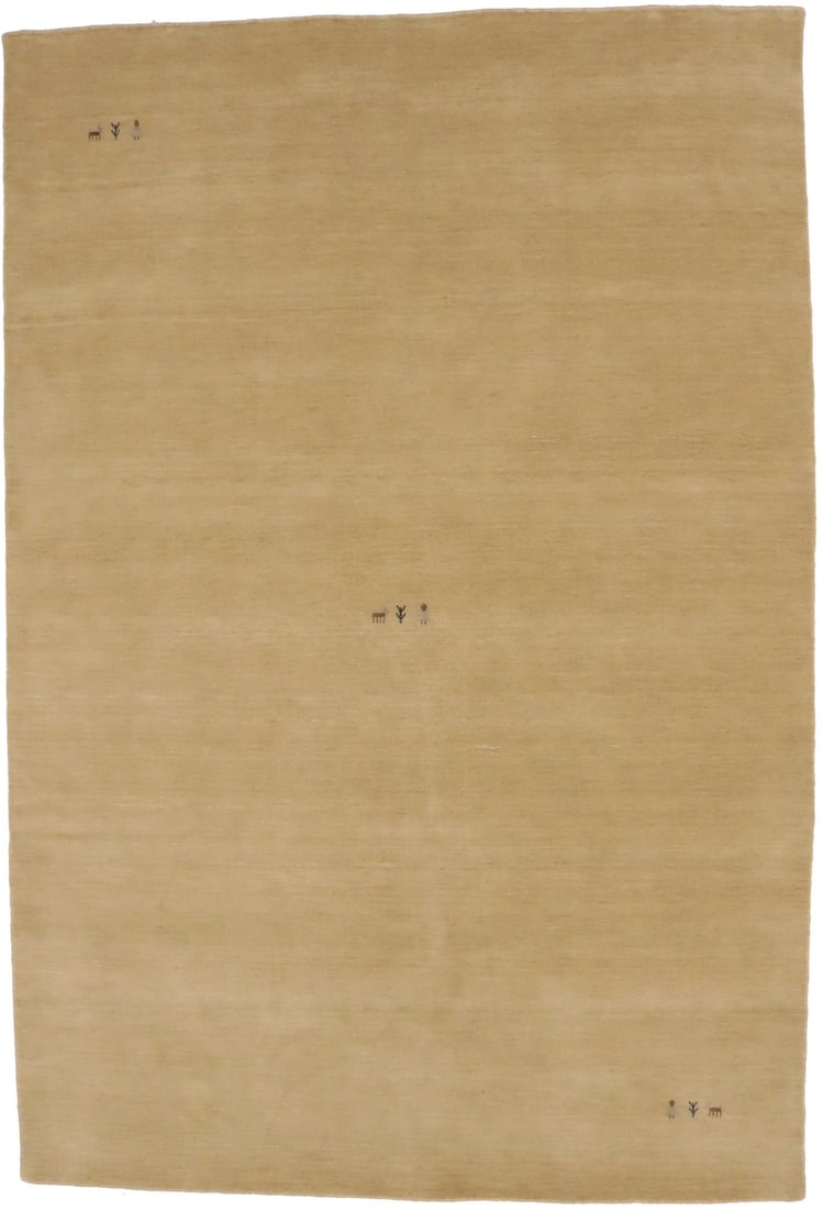 Handmade Beige Wool Gabbeh Modern Rug 5' x 8' Pictorial Design: Handmade Beige Wool Gabbeh Modern Rug 5' x 8' Pictorial Design Enhance your living space with this Handmade Beige Gabbeh Modern Rug, perfect for entryways and foyers. Measuring 5' 0" x 8' 1", this han