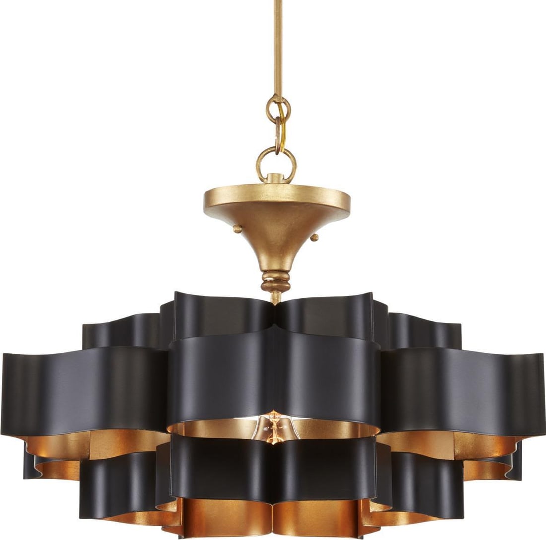 Currey Grand Lotus Black Gold Leaf Convertible Chandelier (1 of 7)