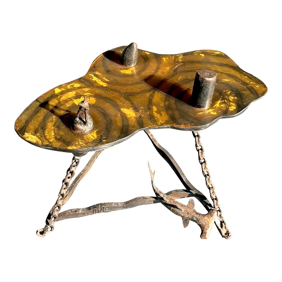 Sculptural Brutalist Coffee Table With Shark Motif and Wrought Iron Base: Sculptural Brutalist Coffee Table With Shark Motif and Wrought Iron Base This striking vintage coffee table exemplifies Brutalist design with its sculptural, nautical-inspired form. The table features