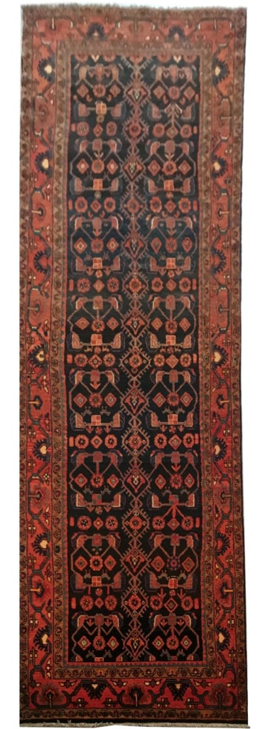 Handcrafted Persian Hamadan Runner Rug 3.7 x 14.3 Black (1 of 7)
