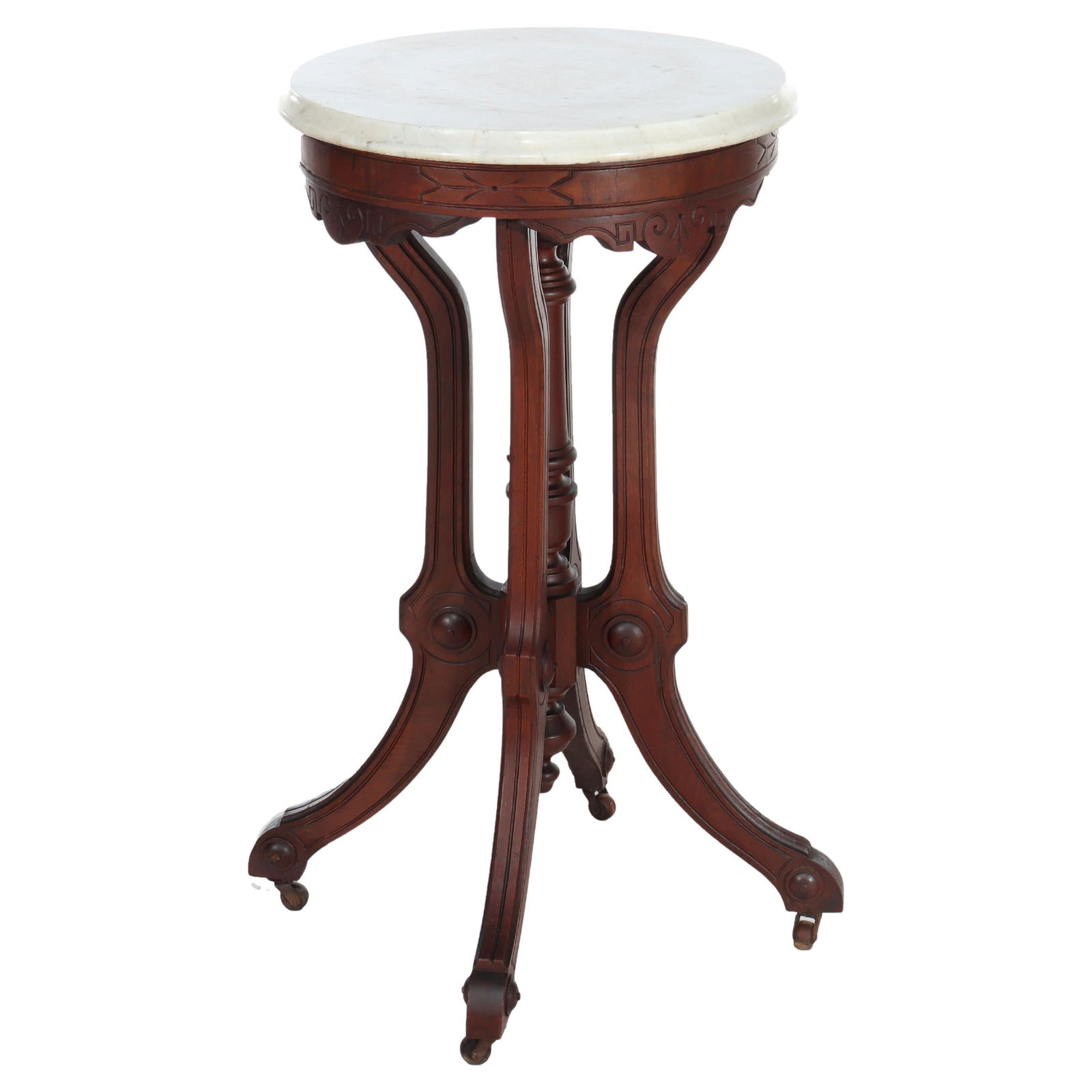 Chip Carved Walnut and Marble Renaissance Revival Stand Circa 1890 (1 of 11)