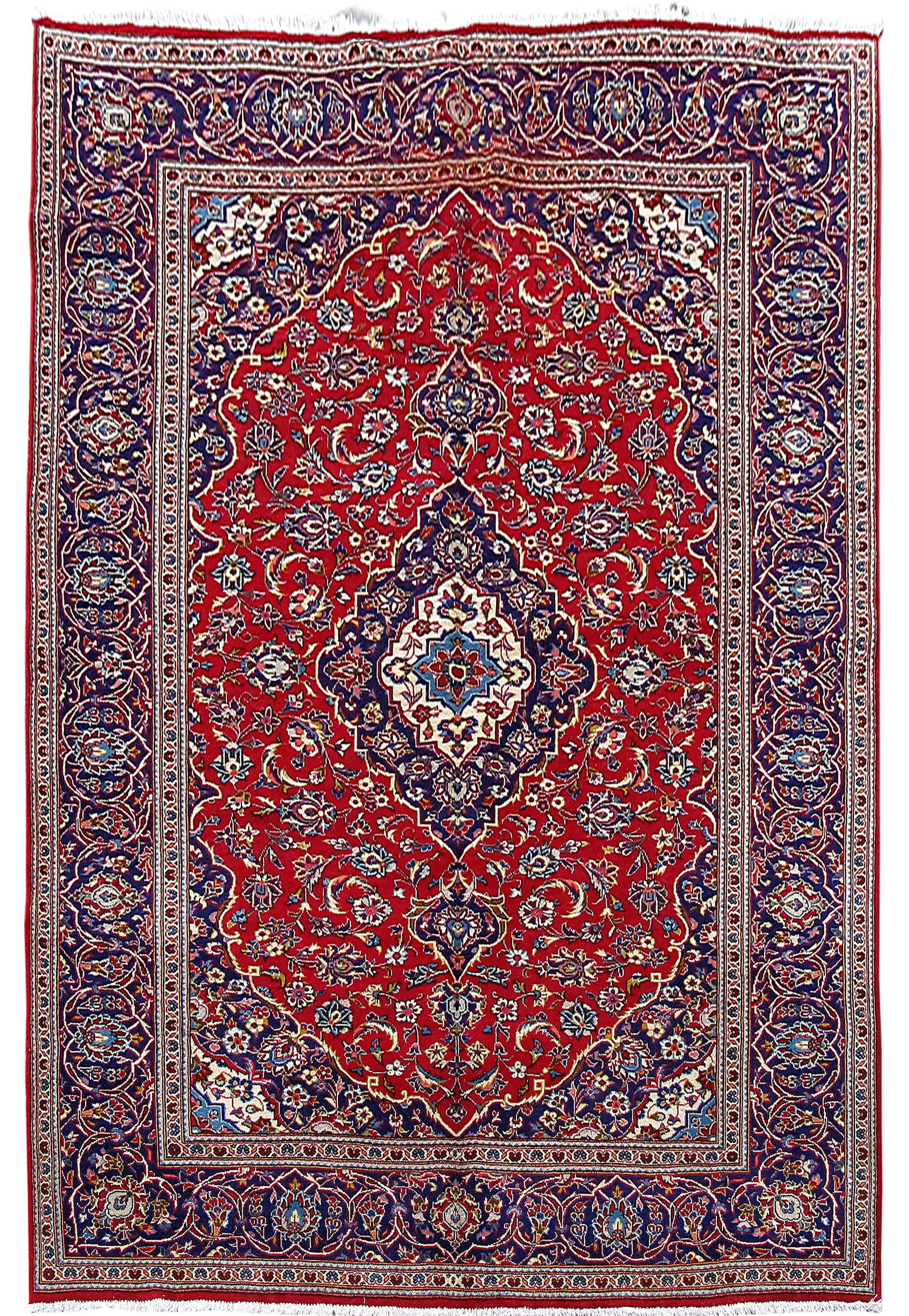 Handcrafted 6'7 x 9'10 Red Persian Kashan Rug Silk-like Pile: Handcrafted 6'7 x 9'10 Red Persian Kashan Rug Silk-like Pile Free continental US Shipping Enhance your space with this stunning 6.7 x 9.10 Red Persian Kashan Rug, handcrafted by skilled Persian artisa