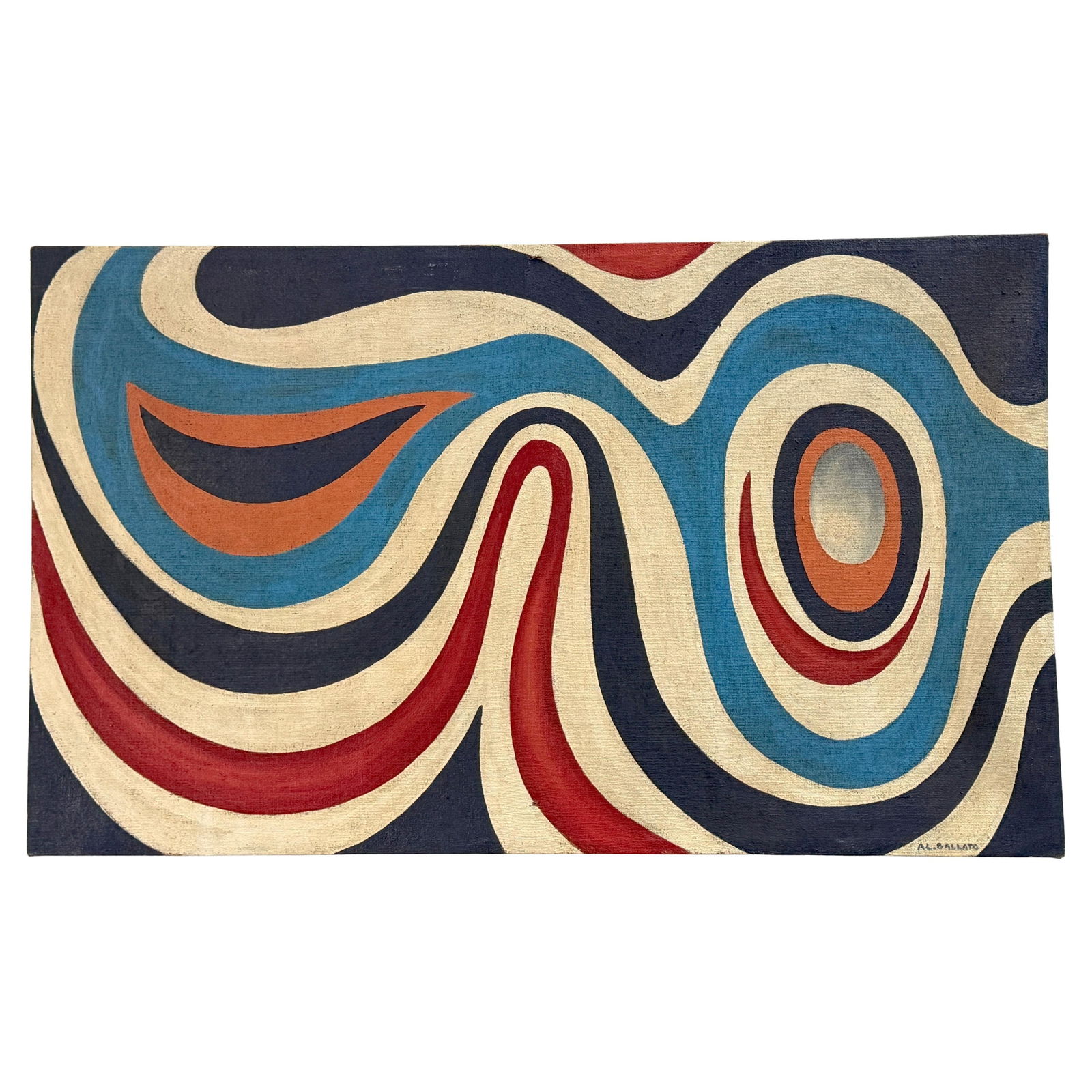 Mid-Century Abstract Burlap Oil Painting Signed Al Ballatto 1950s Calder School Influence (1 of 18)