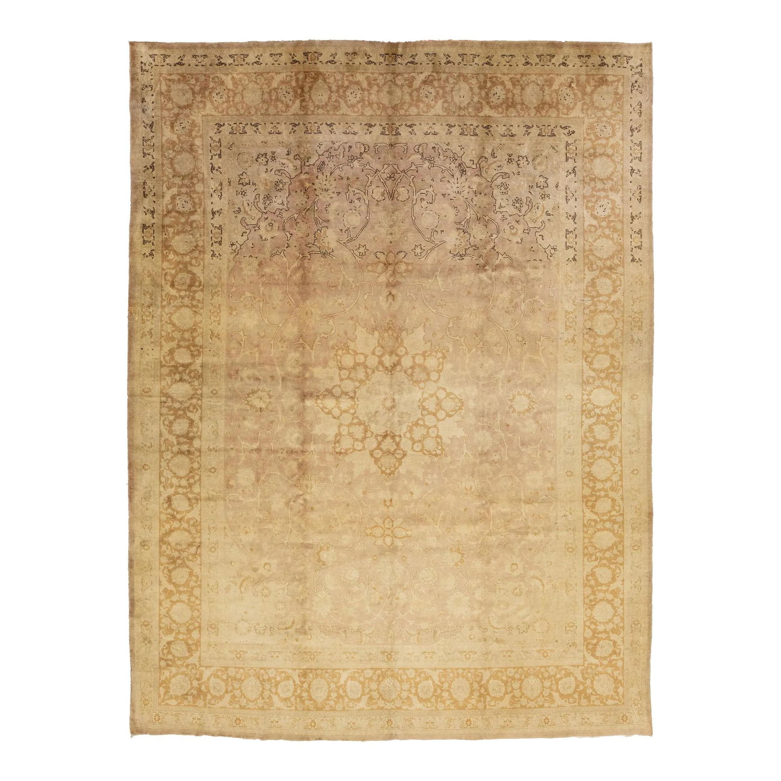 20th Century Persian Tabriz Wool Rug Tan Floral Design 9'8 x 13'2 (1 of 10)