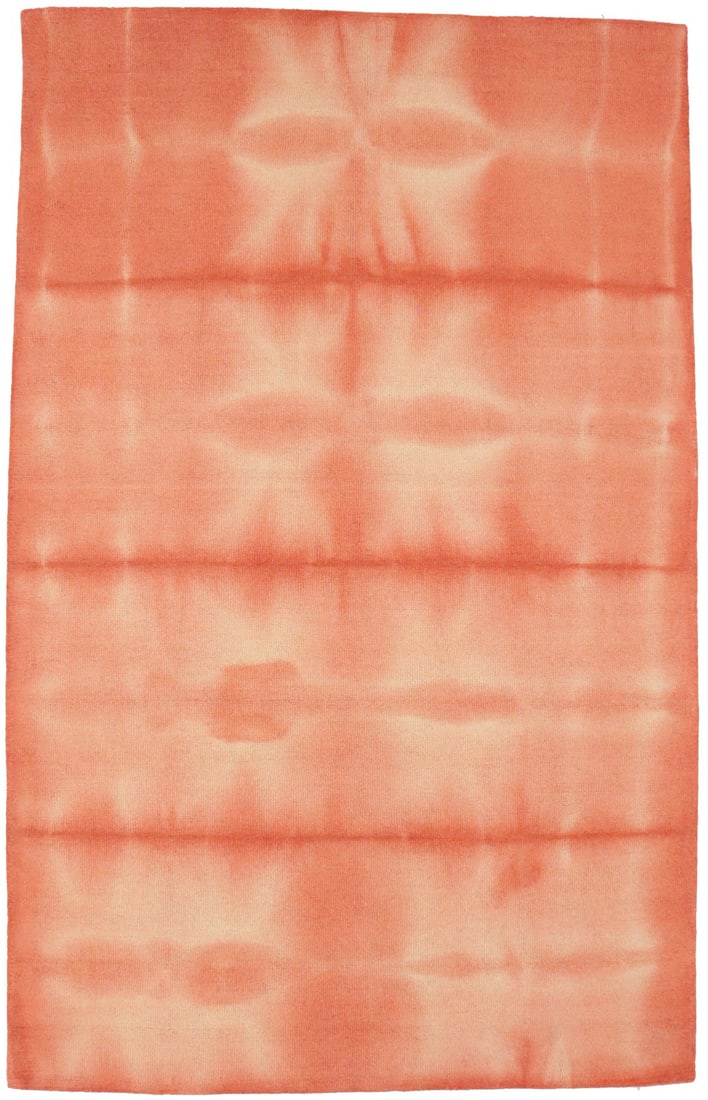 5x8 Wool Area Rug Hand-Tufted Abstract Coral Modern Geometric Design: 5x8 Wool Area Rug Hand-Tufted Abstract Coral Modern Geometric Design This hand-tufted modern area rug features an abstract tie-dye design in coral and peach hues, ideal for adding a vibrant touch to a