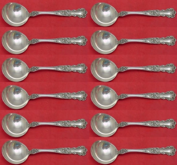 Set of 12 Sterling Bouillon Spoons Buttercup Pattern by Gorham 5 1/4 Inch (1 of 4)