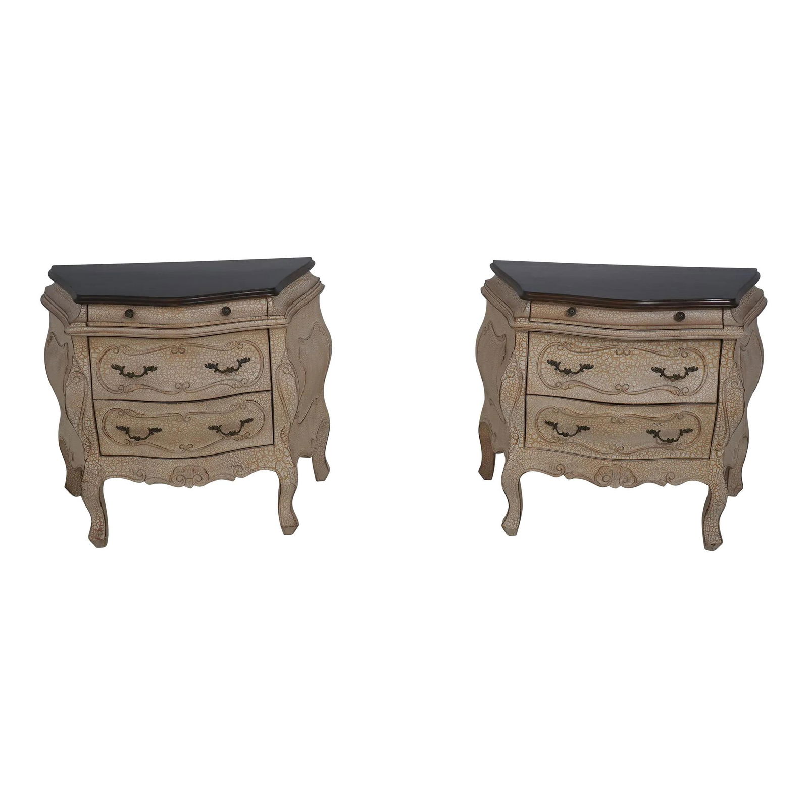 Italian Pair of Crackle Finish Nightstands with Carved Details (1 of 10)