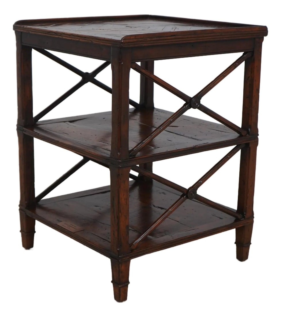 Theodore Alexander Distressed Wood Square Lamp Table 22x22x30.5: Theodore Alexander Distressed Wood Square Lamp Table 22x22x30.5 This Theodore Alexander square lamp table features a beautifully distressed finish that adds character and charm to any space. Crafted w