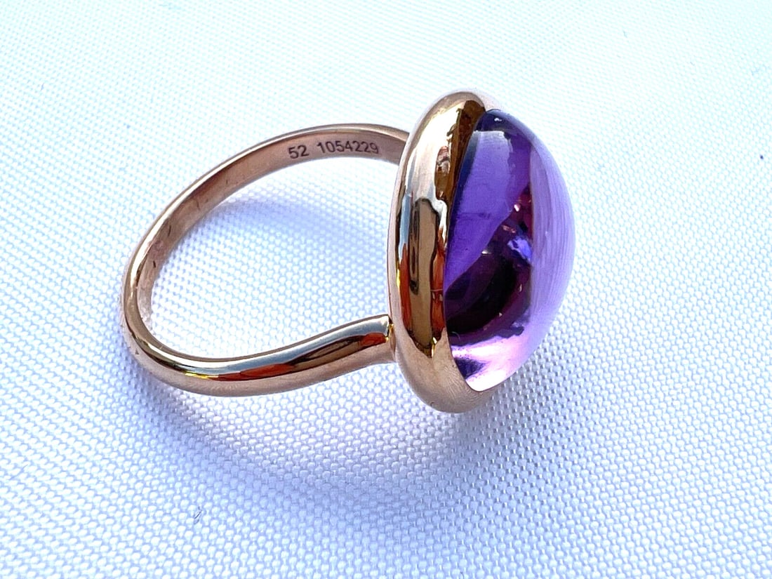 French Fred 18K Yellow Gold Amethyst Ring Signed Size 5.25: French Fred 18K Yellow Gold Amethyst Ring Signed Size 5.25 This exquisite French Fred ring features a stunning 18K yellow gold setting adorned with a beautiful amethyst stone. Crafted with exceptional