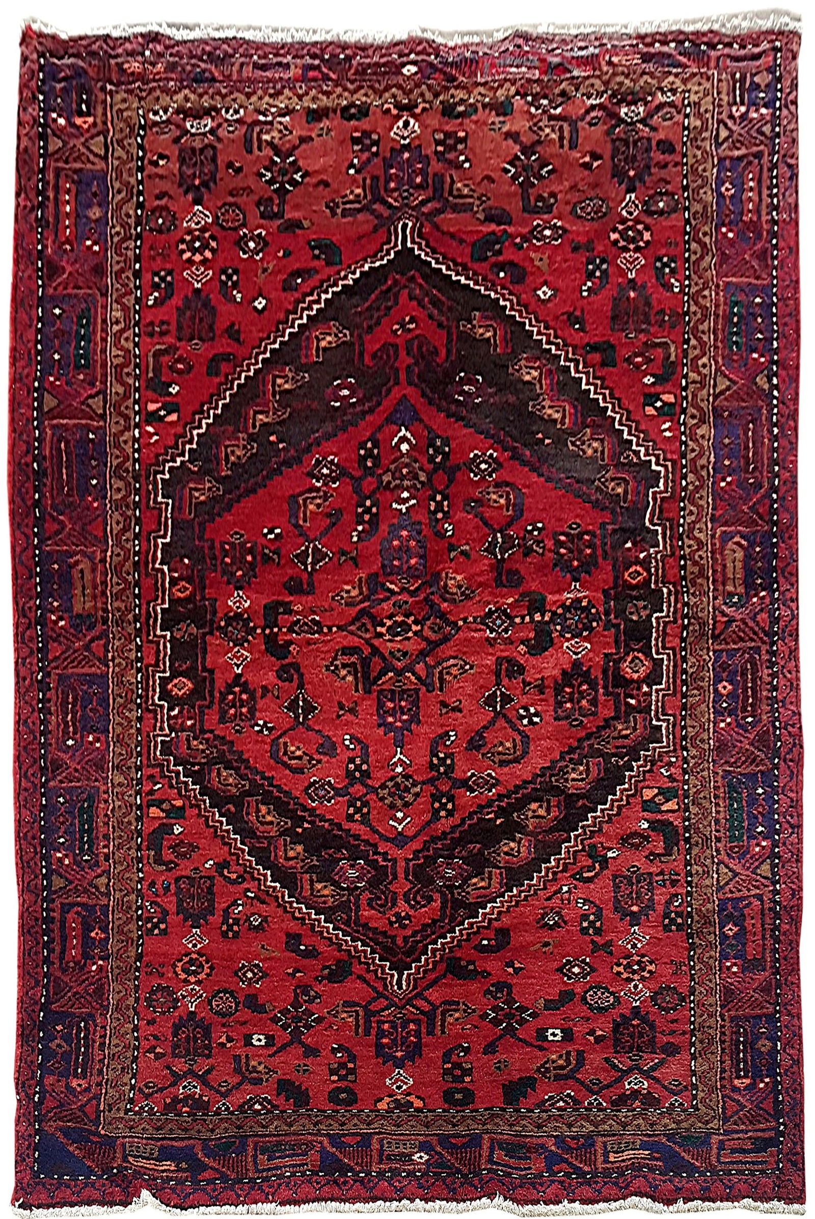 Handcrafted 4'9 x 7'2 Red Persian Hamadan Area Rug from Iran (1 of 6)