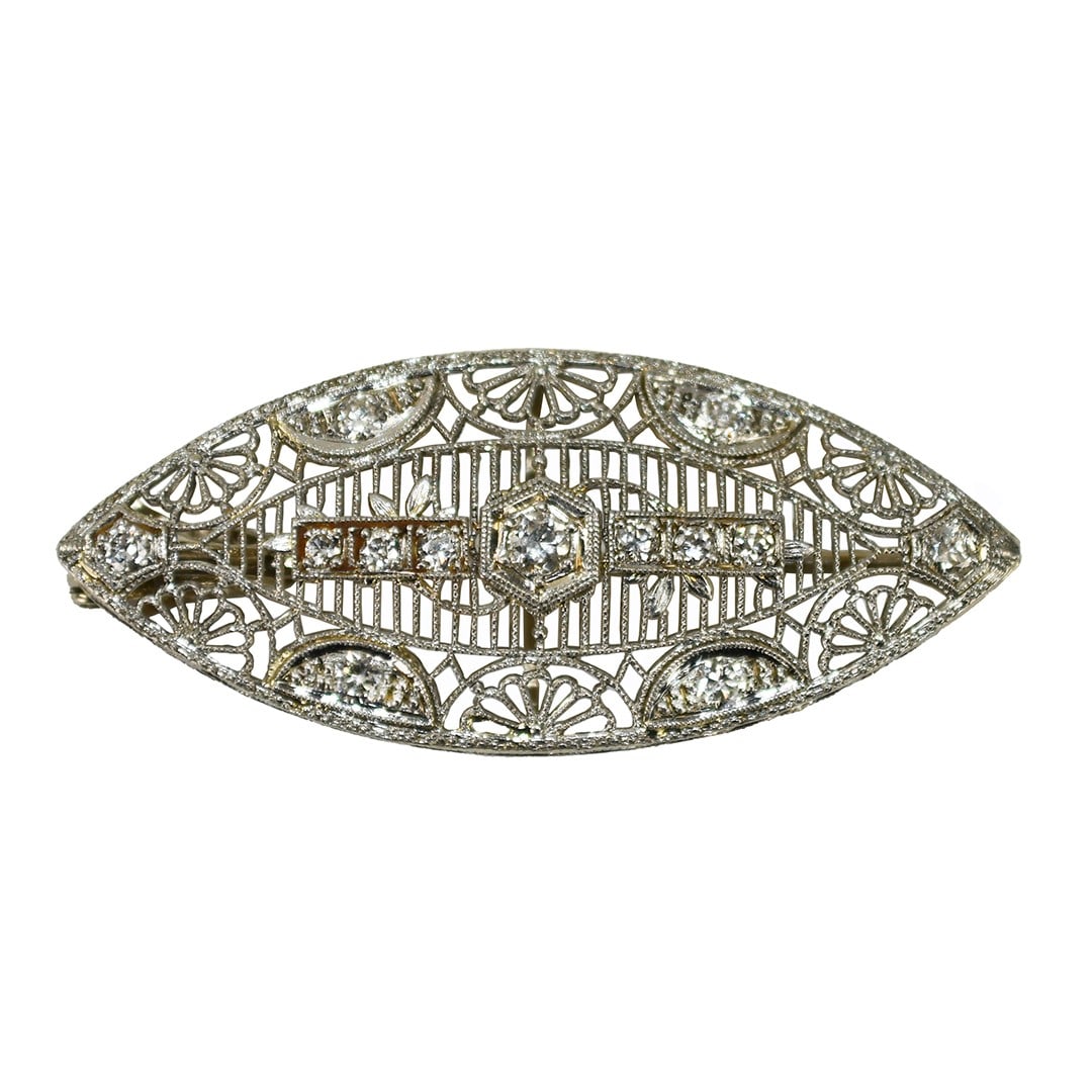 Antique Diamond Brooch in 14K White Gold and Platinum with 0.50ct Old Euro Cut (1 of 8)