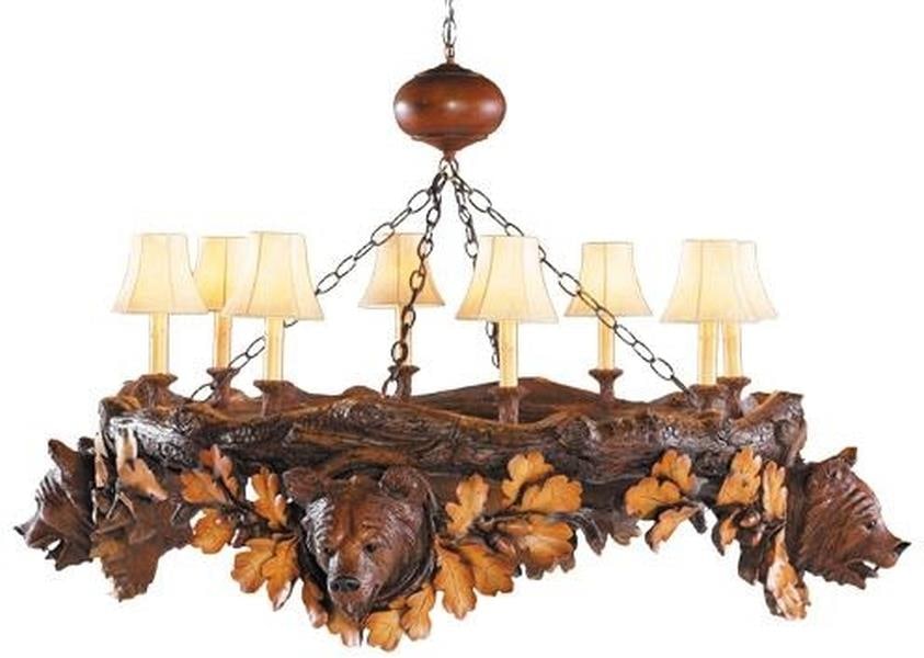 Rustic Lodge Chandelier with Bear Heads Resin 8 Bulb E12: Rustic Lodge Chandelier with Bear Heads Resin 8 Bulb E12 Illuminate your space with the Rustic Chocolate Lodge Chandelier, featuring exquisite bear head details that embody the spirit of the great out