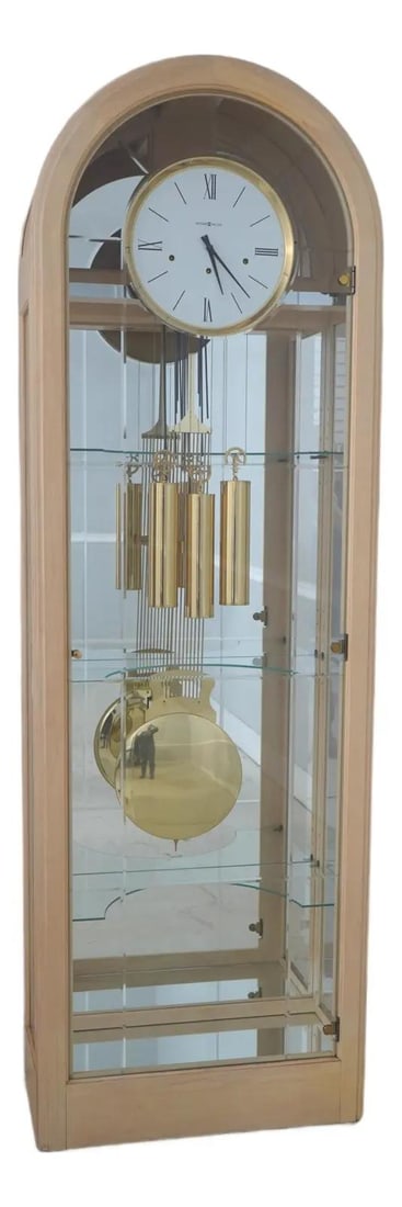 Modern Dome Top Grandfather Clock With Lighted Glass Showcase Interior (1 of 10)