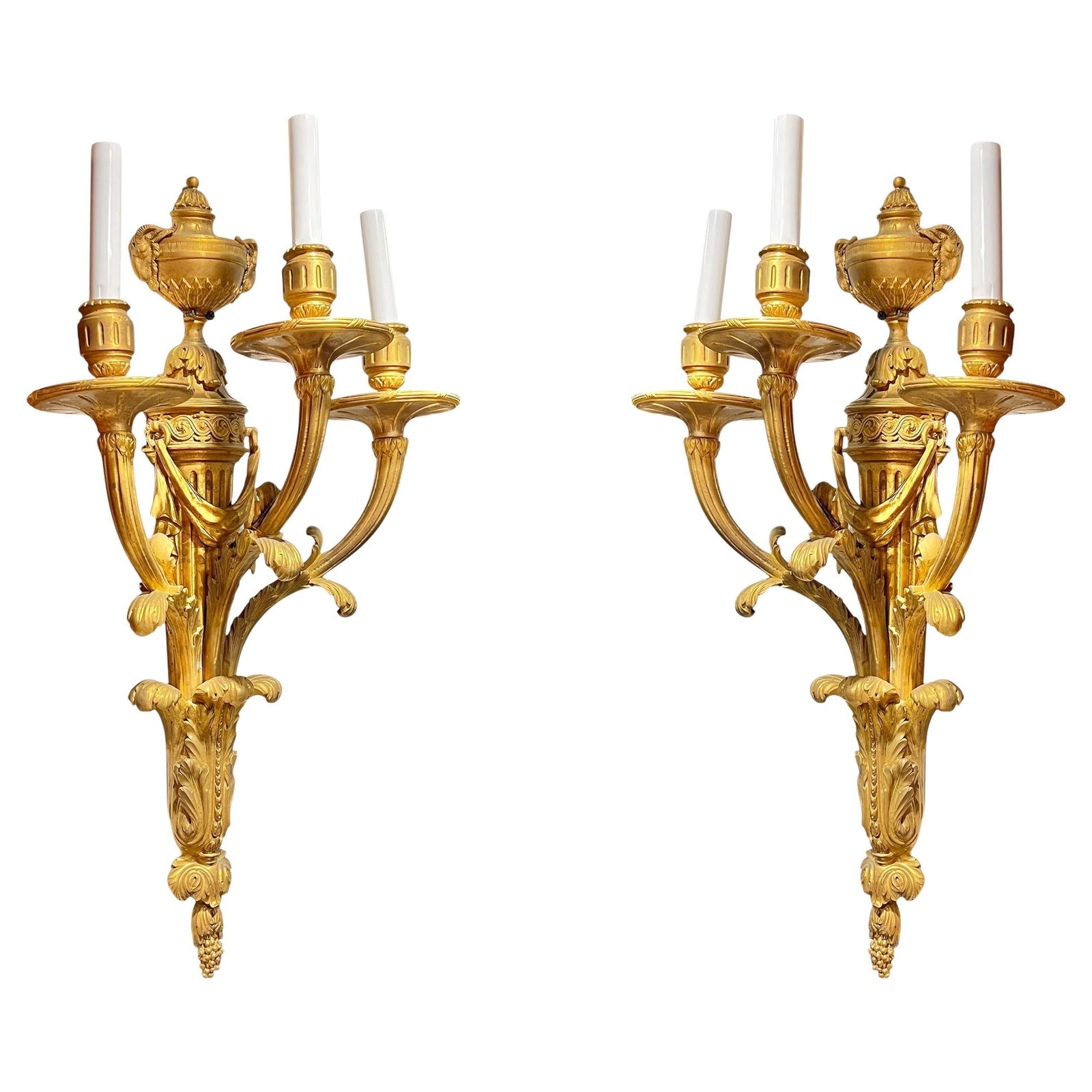 Set of 2 French Louis XVI Gilt Bronze Three-Light Wall Sconces (1 of 8)