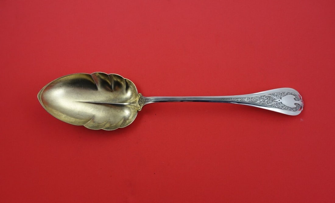 Wendt Florentine Sterling Silver Serving Spoon 11.5 inch Gold-Washed Leaf Bowl (1 of 4)