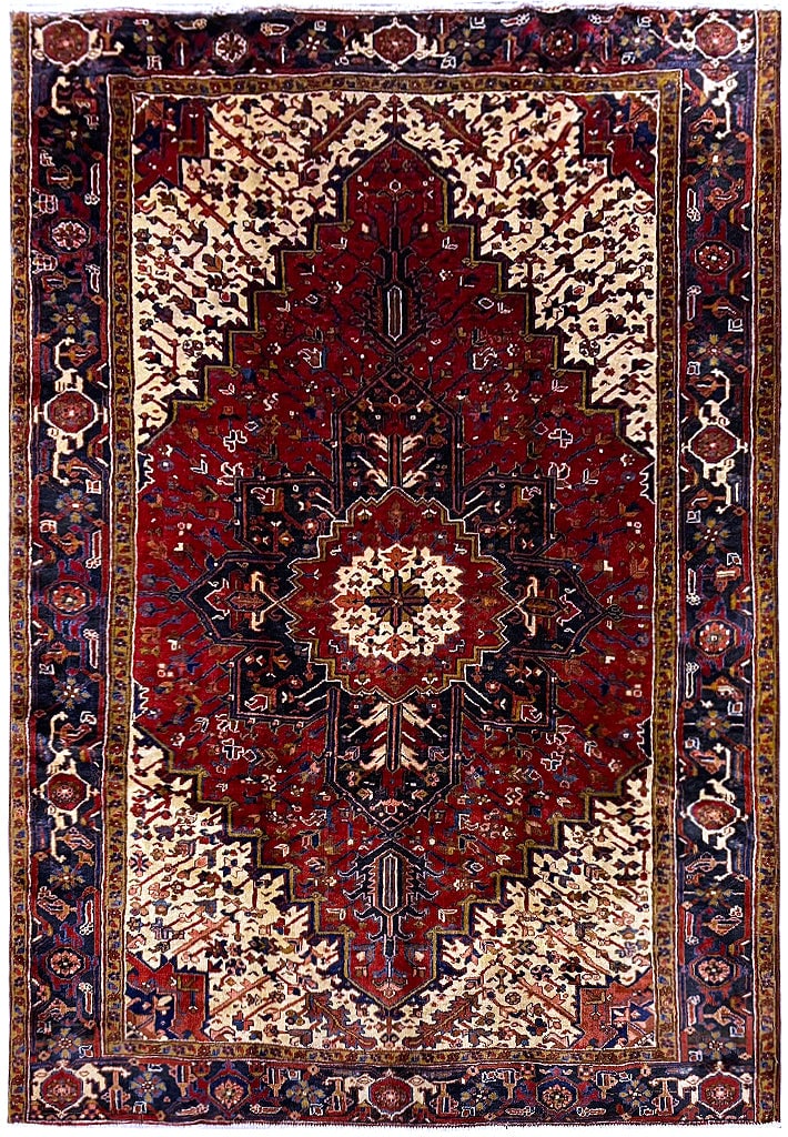 7.4 x 10.3 Persian Heriz Area Rug Handwoven Wool Vintage 1980s (1 of 10)