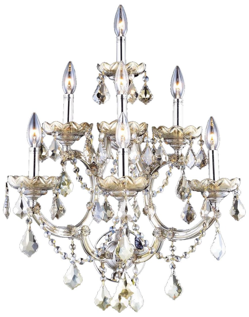 Elegant Maria Theresa Gold Teak 7-Light Wall Sconce Rococo Style: Elegant Maria Theresa Gold Teak 7-Light Wall Sconce Rococo Style Illuminate your space with the exquisite Maria Theresa Teak Wall Sconce featuring a stunning 7-light design. This elegant lighting piec