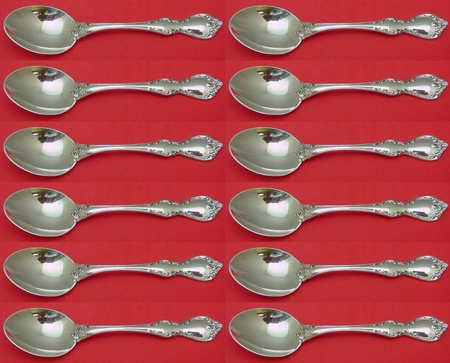 Towle Debussy Sterling Silver Soup Spoon Set 12 Pieces 6 5/8": Towle Debussy Sterling Silver Soup Spoon Set 12 Pieces 6 5/8" This exquisite 12-piece set of soup spoons showcases the elegant Debussy pattern by Towle, crafted from high-quality sterling silver. Each