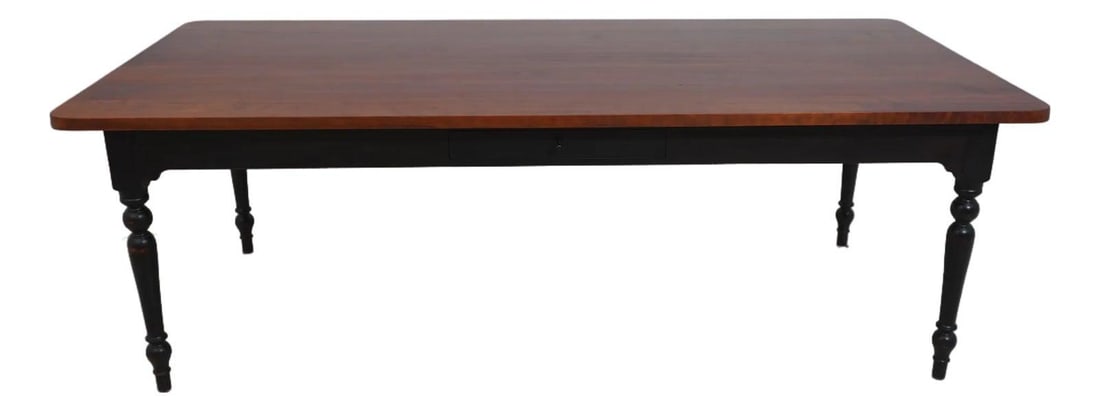 Cherry Wood Dining Table with Single Drawer and Distressed Black Legs (1 of 10)