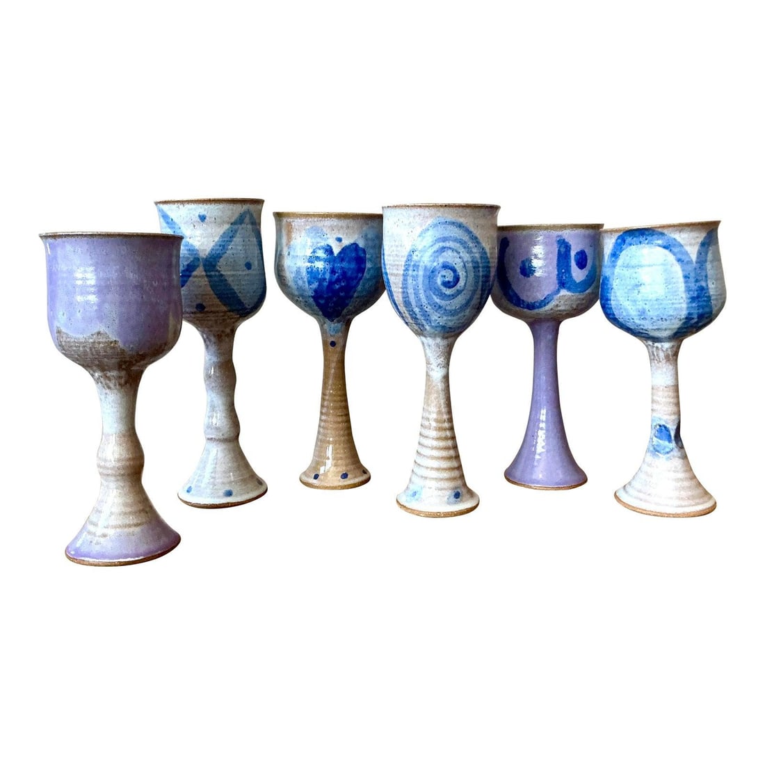 Set of 6 Handcrafted Studio Pottery Boho Wine Goblets (1 of 10)