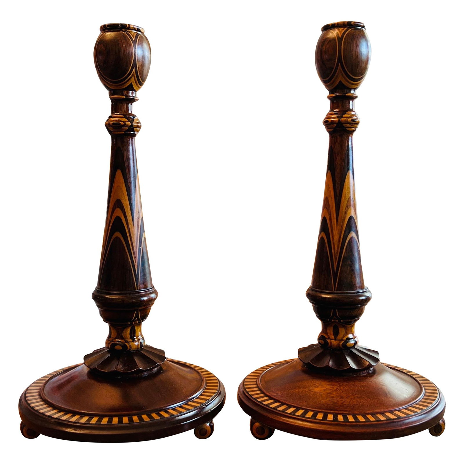 Set of 2 Arts and Crafts Walnut Candlesticks circa 1925 (1 of 15)
