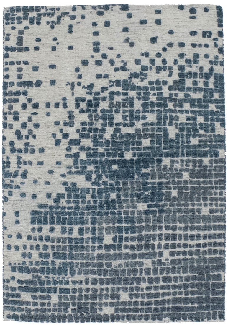 Handmade Modern Area Rug 5'6 x 7'10 Geometric Wool Cream Teal Gray: Handmade Modern Area Rug 5'6 x 7'10 Geometric Wool Cream Teal Gray Enhance your living space with this Handmade Bas-Relief Modern Area Rug. Measuring 5'6" x 7'10" (66 in x 94 in), this rug features a