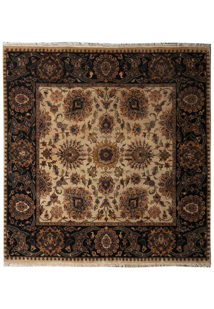 6 x 6 Square Jaipur Mahal Wool Rug Hand Knotted Beige Black Green Rust: 6 x 6 Square Jaipur Mahal Wool Rug Hand Knotted Beige Black Green Rust Free continental US Shipping This 6 x 6 square Jaipur wool rug is a hand-knotted area rug featuring traditional Mahal patterns. C