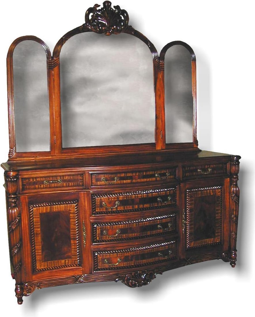 Traditional Mahogany Serpentine Dresser with Tri-Fold Mirror (1 of 2)