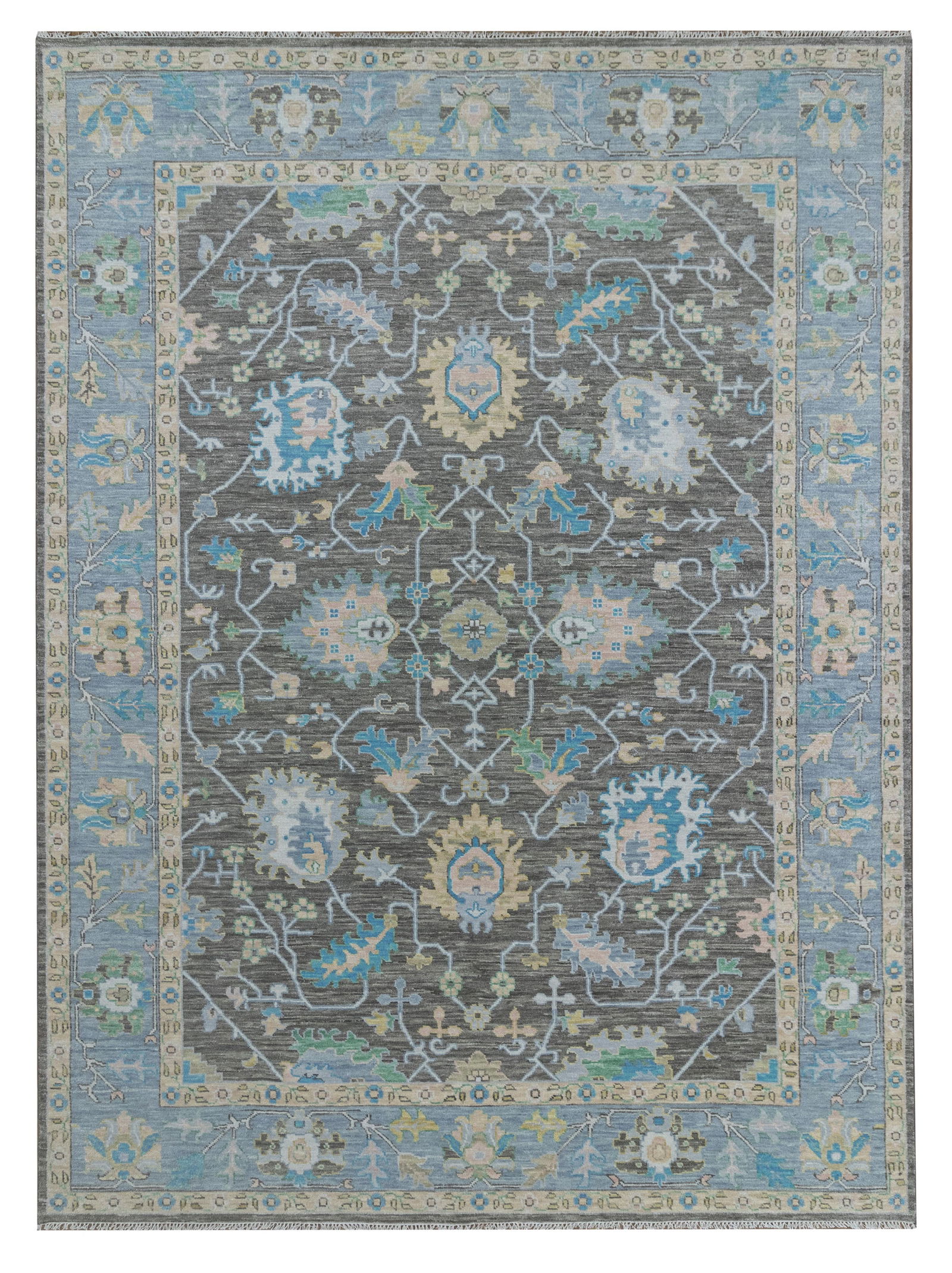 10.2 x 14 Gray Handmade Oushak Wool Area Rug from India: 10.2 x 14 Gray Handmade Oushak Wool Area Rug from India Free continental US Shipping Transform your living space with the timeless elegance of this 10.2' x 14.0' Gray New Quality Wool Handmade Oushak