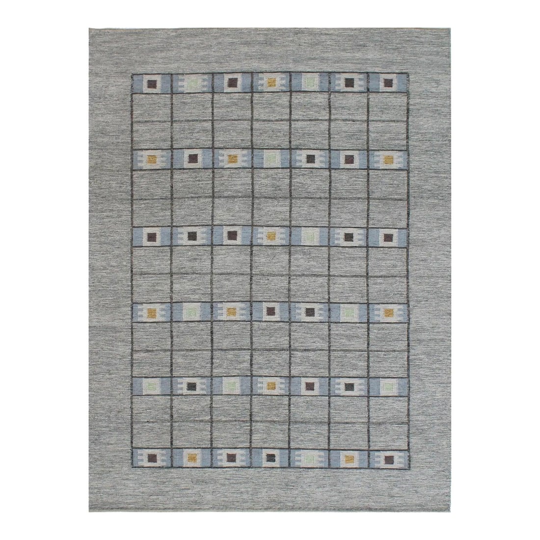 9'3 x 12'3 Modern Swedish Gray Wool Rug Geometric Design: 9'3 x 12'3 Modern Swedish Gray Wool Rug Geometric Design Elevate your space with this exquisite hand-knotted modern Swedish-style rug. Crafted from high-quality gray wool, it features a striking geome