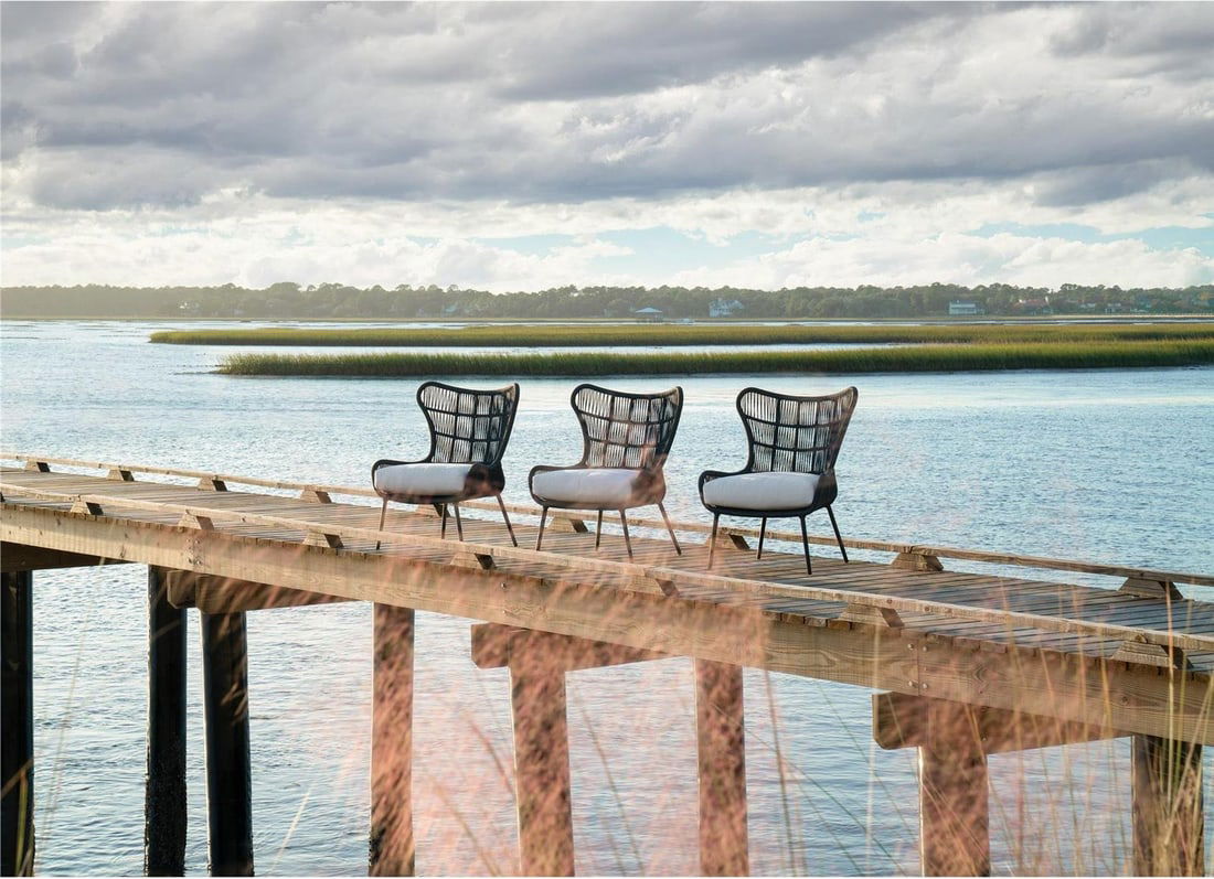 Universal Hatteras Outdoor Chair with Rope Design in Canvas Natural Charcoal: Universal Hatteras Outdoor Chair with Rope Design in Canvas Natural Charcoal Introducing the Durable Hatteras Outdoor Chair, featuring an elegant rope design that enhances any outdoor space. Crafted w