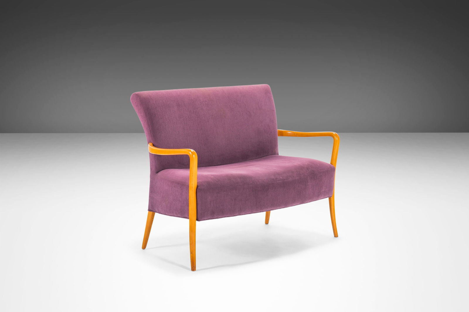 Guglielmo Ulrich Inspired Purple Settee Sofa with Blonde Oak Frame (1 of 10)
