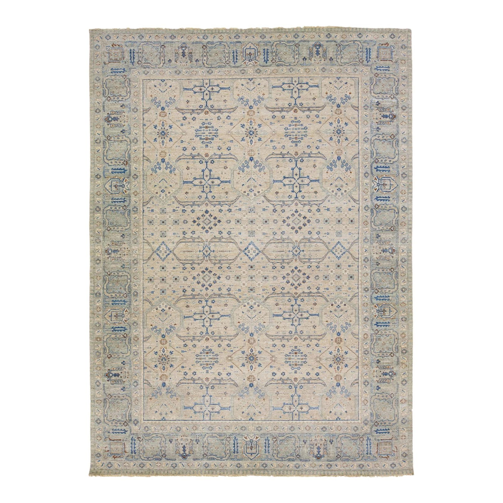 Beige Geometric Wool Rug 9'10 x 13'7 Handmade (1 of 8)