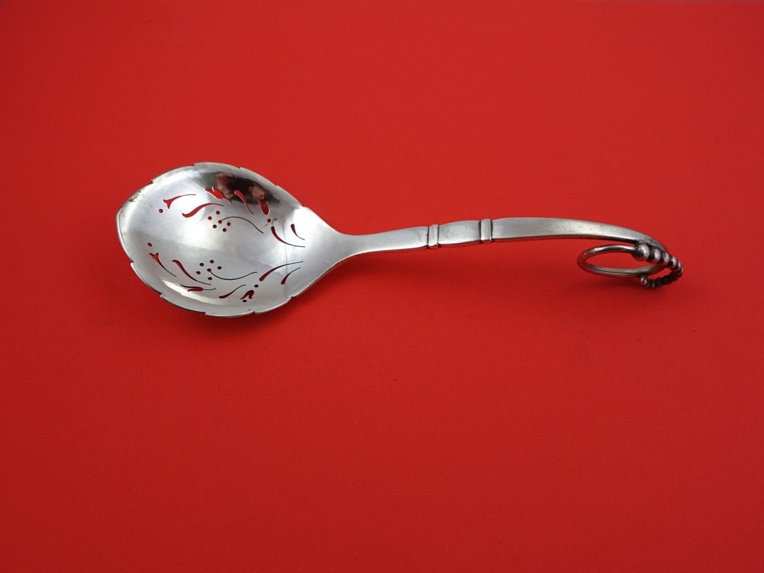 Georg Jensen Ornamental #41 Sterling Silver Ice Spoon 8 Inch Floral Design (1 of 2)