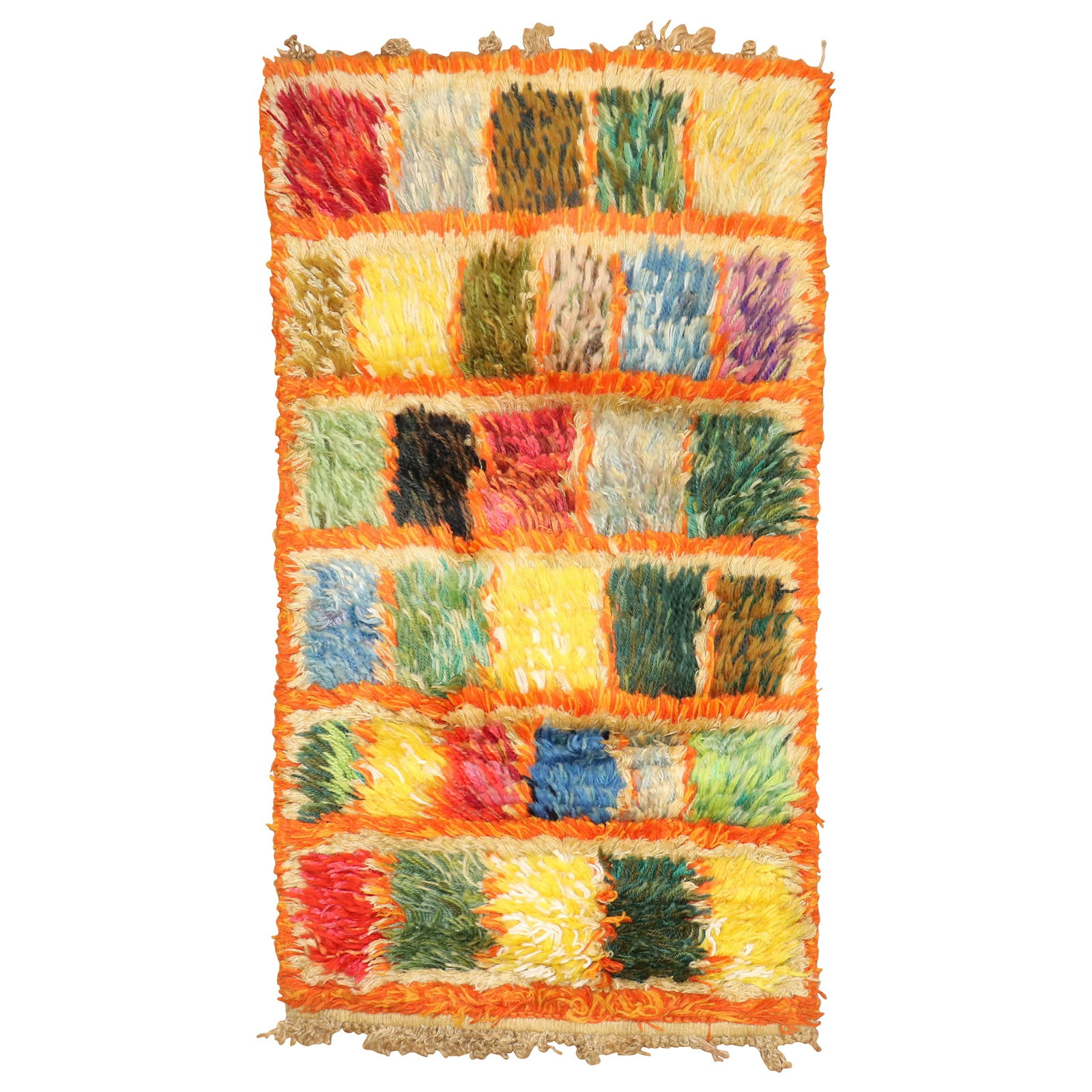 Chic Swedish Rya Hand-Woven Checkerboard Rug 17 x 30 in: Chic Swedish Rya Hand-Woven Checkerboard Rug 17 x 30 in This highly decorative Swedish Rya rug features a charming checkerboard design, showcasing the distinctive style of Hollywood Regency. Measuring