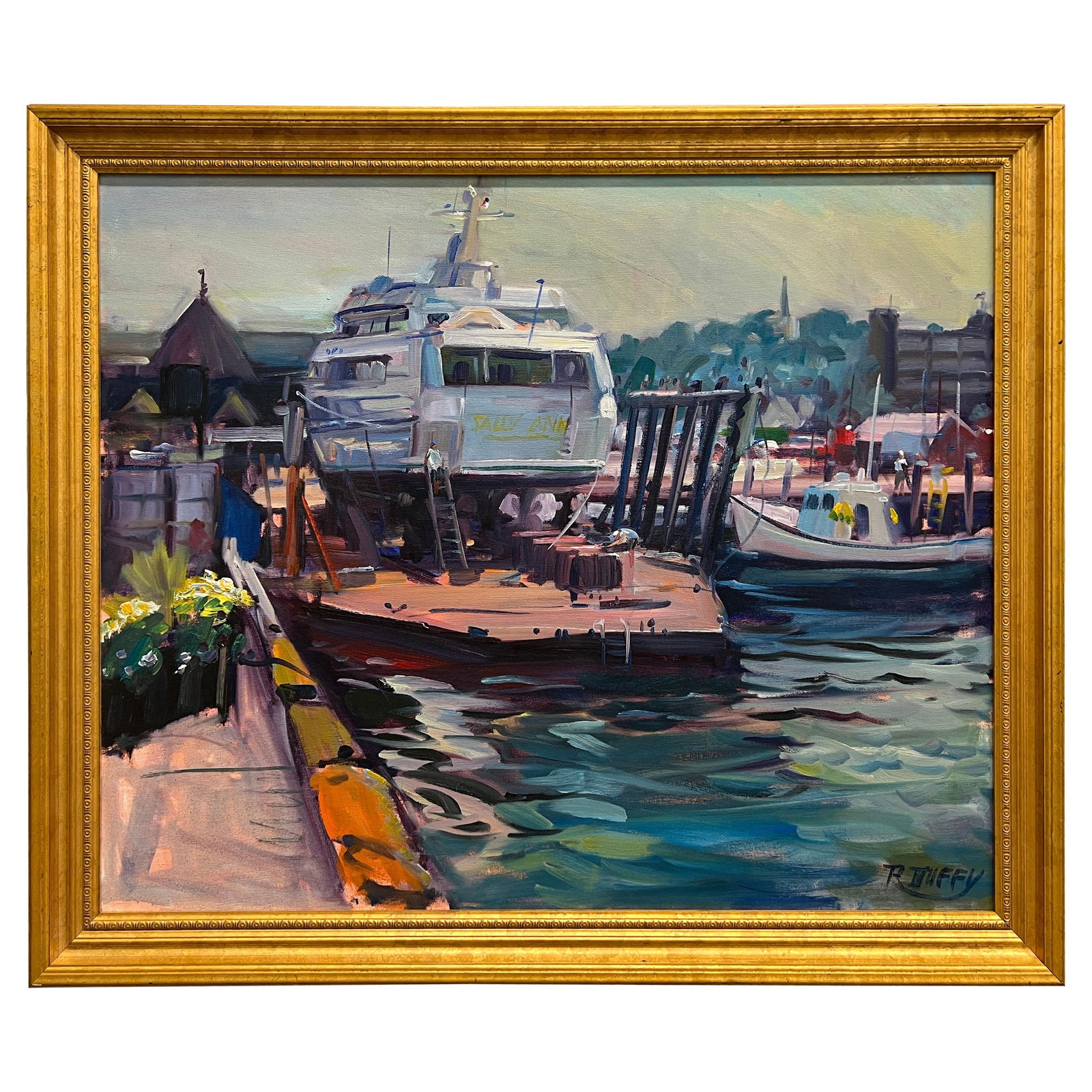 Robert Duffy Newport Harbor Impressionist Oil on Canvas 28 x 34: Robert Duffy Newport Harbor Impressionist Oil on Canvas 28 x 34 This stunning oil on canvas painting by Robert Duffy (American, 1928-2015) captures the essence of Newport Harbor with a modern impressi
