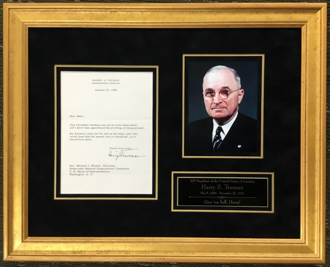 Harry S Truman Signed 1958 Letter Custom Framed JSA Authenticated (1 of 7)