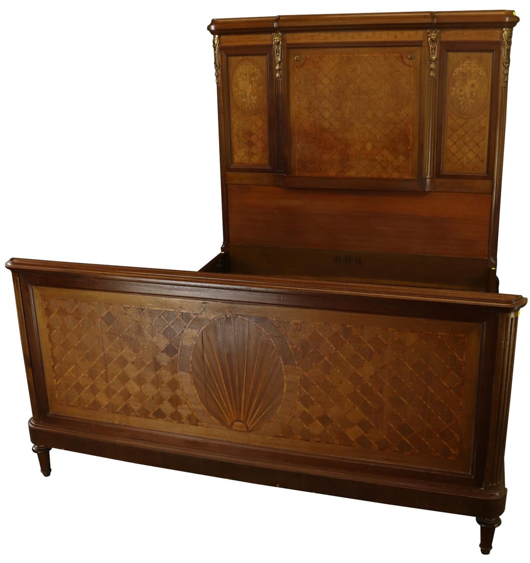 Vintage 1920 Louis XVI Full Bed Mahogany Satinwood Chestnut Finish (1 of 17)