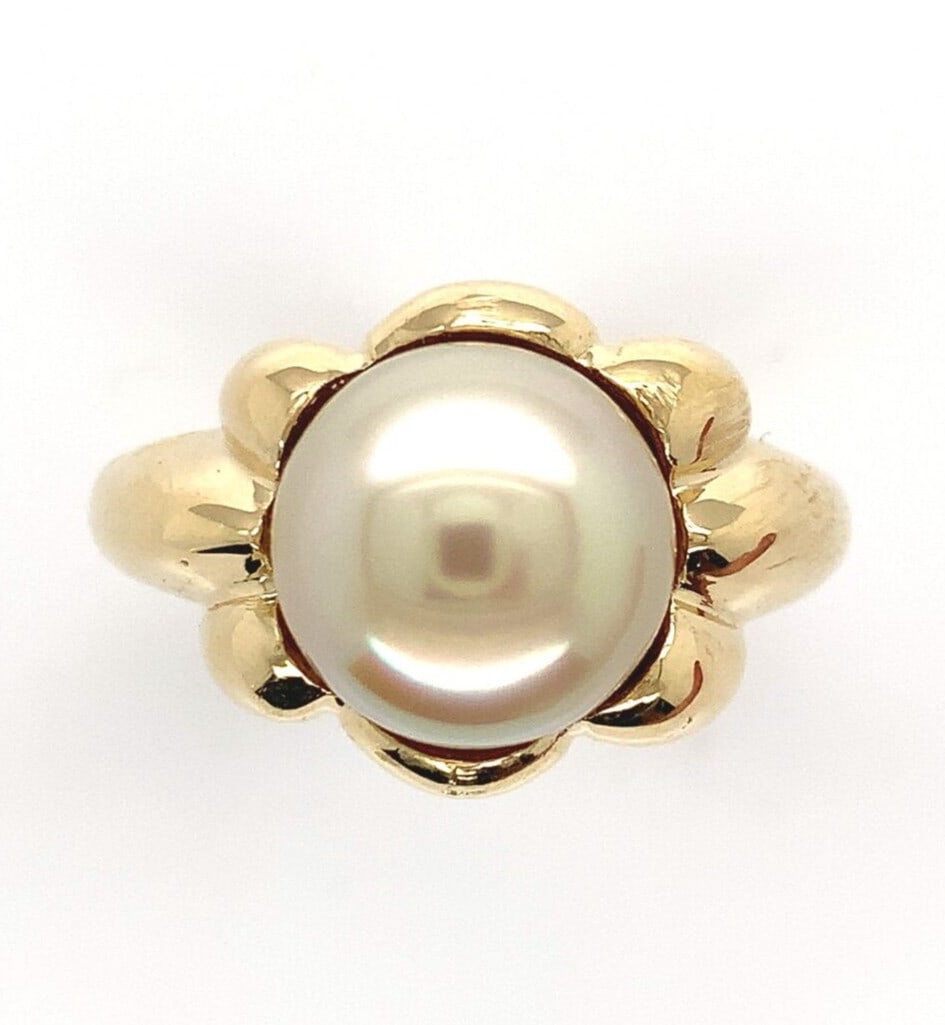 18k Yellow Gold 9.8mm Creamy Light Golden South Sea Pearl Ring (1 of 12)