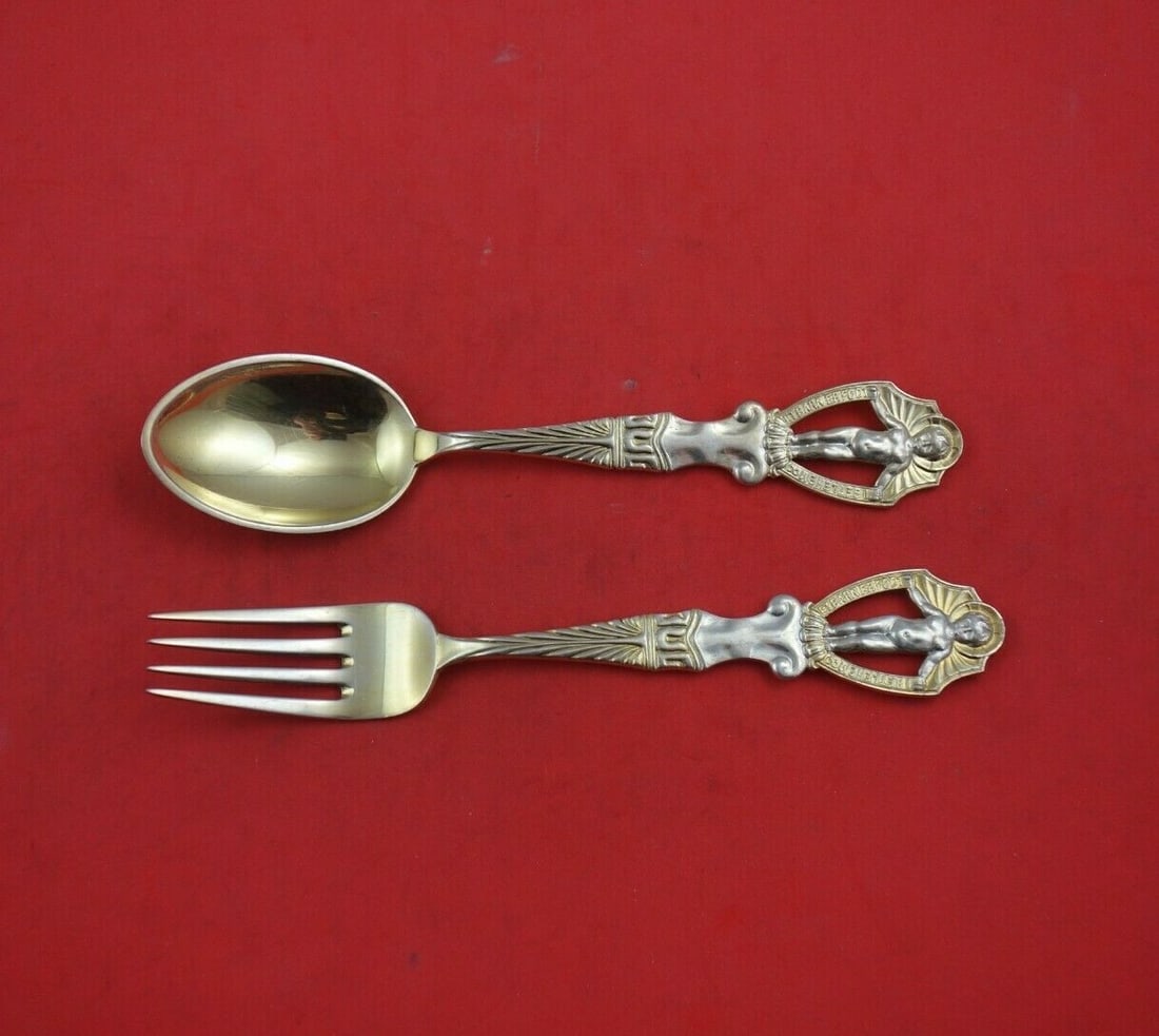 A. Michelsen Christmas Sterling Silver Fork and Spoon Set 2pc Vermeil 1911 (1 of 3)