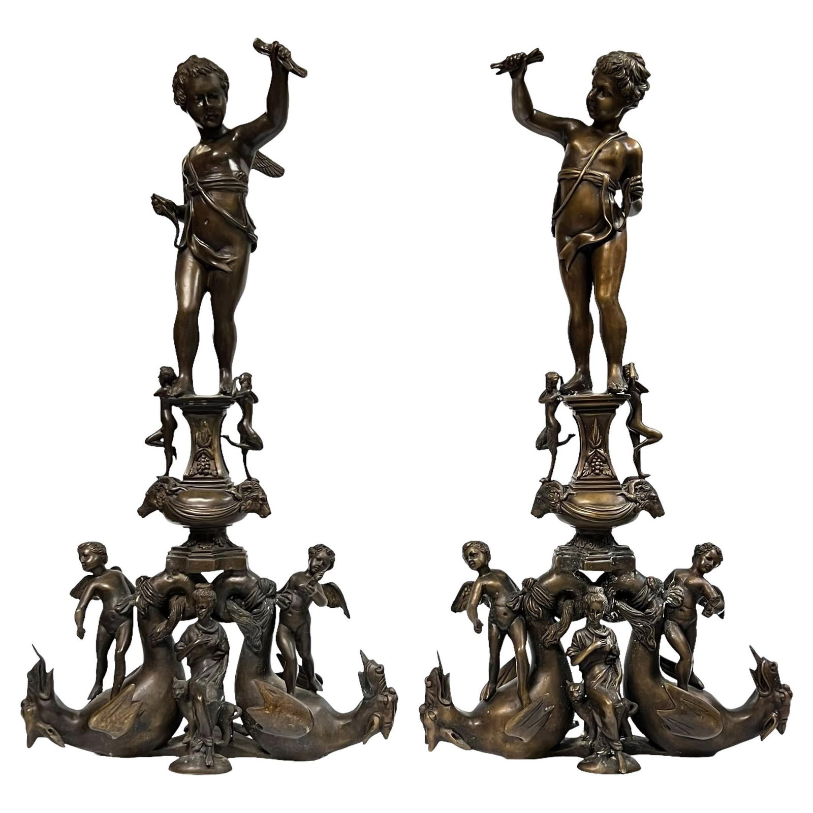 Set of 2 Italian Renaissance Revival Bronze Figural Andirons (1 of 12)