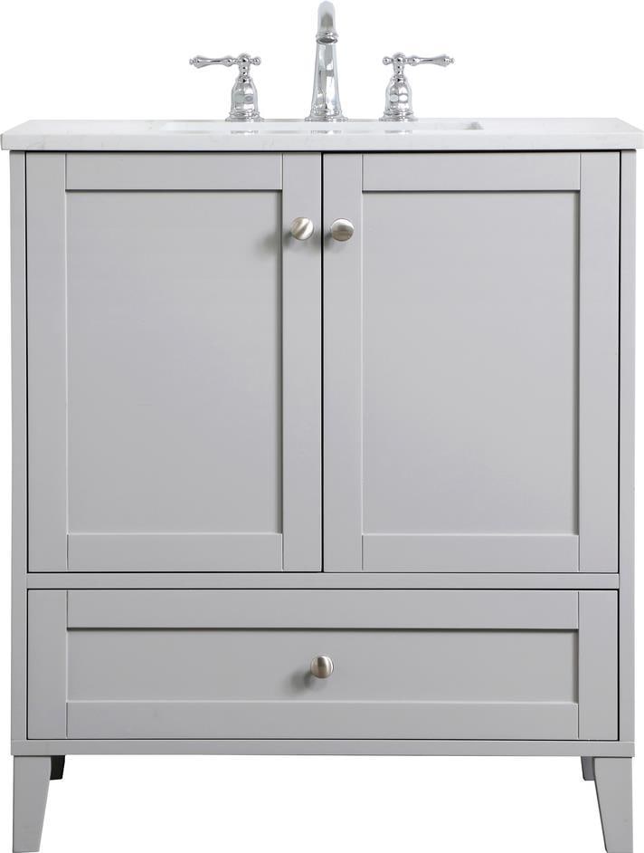 Elegant Gray Bathroom Vanity with Quartz Finish and Brushed Nickel: Elegant Gray Bathroom Vanity with Quartz Finish and Brushed Nickel This Elegant Gray Vanity is a stunning addition to any bathroom or dressing area. Featuring a sleek quartz finish, it combines modern