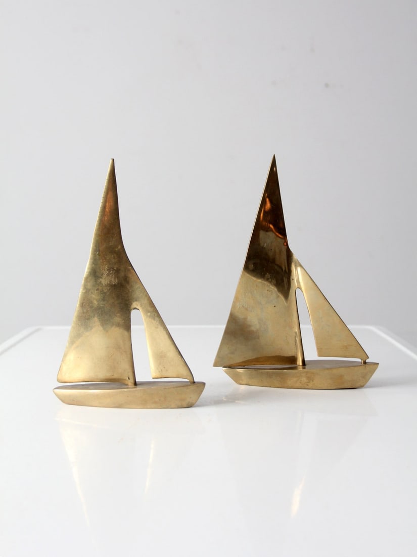 Mid Century Brass Sailboat Set Coastal Decor Accents (1 of 10)