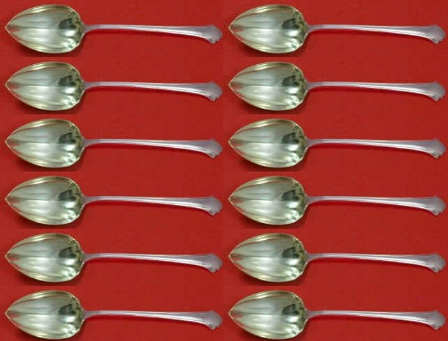 Towle Chippendale Sterling Silver Grapefruit Spoon Set 12 pcs Fluted: Towle Chippendale Sterling Silver Grapefruit Spoon Set 12 pcs Fluted Elevate your dining experience with this exquisite set of 12 Chippendale grapefruit spoons by Towle. Crafted from high-quality ster