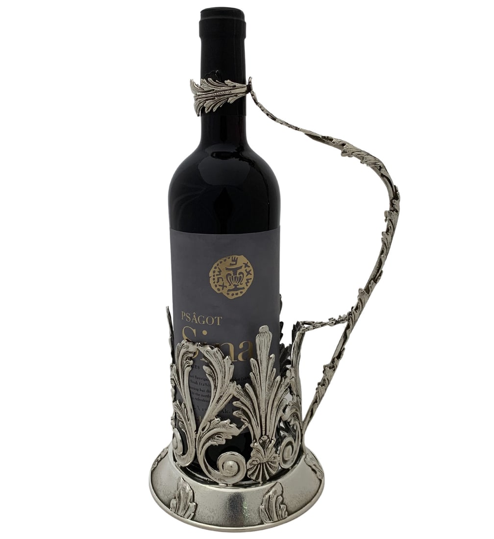 Italian 925 Sterling Silver Handmade Leaf Design Bottle Holder 11.5": Italian 925 Sterling Silver Handmade Leaf Design Bottle Holder 11.5" This exquisite handmade bottle holder is crafted from fine Italian 925 sterling silver, showcasing ornate open chased leaf designs