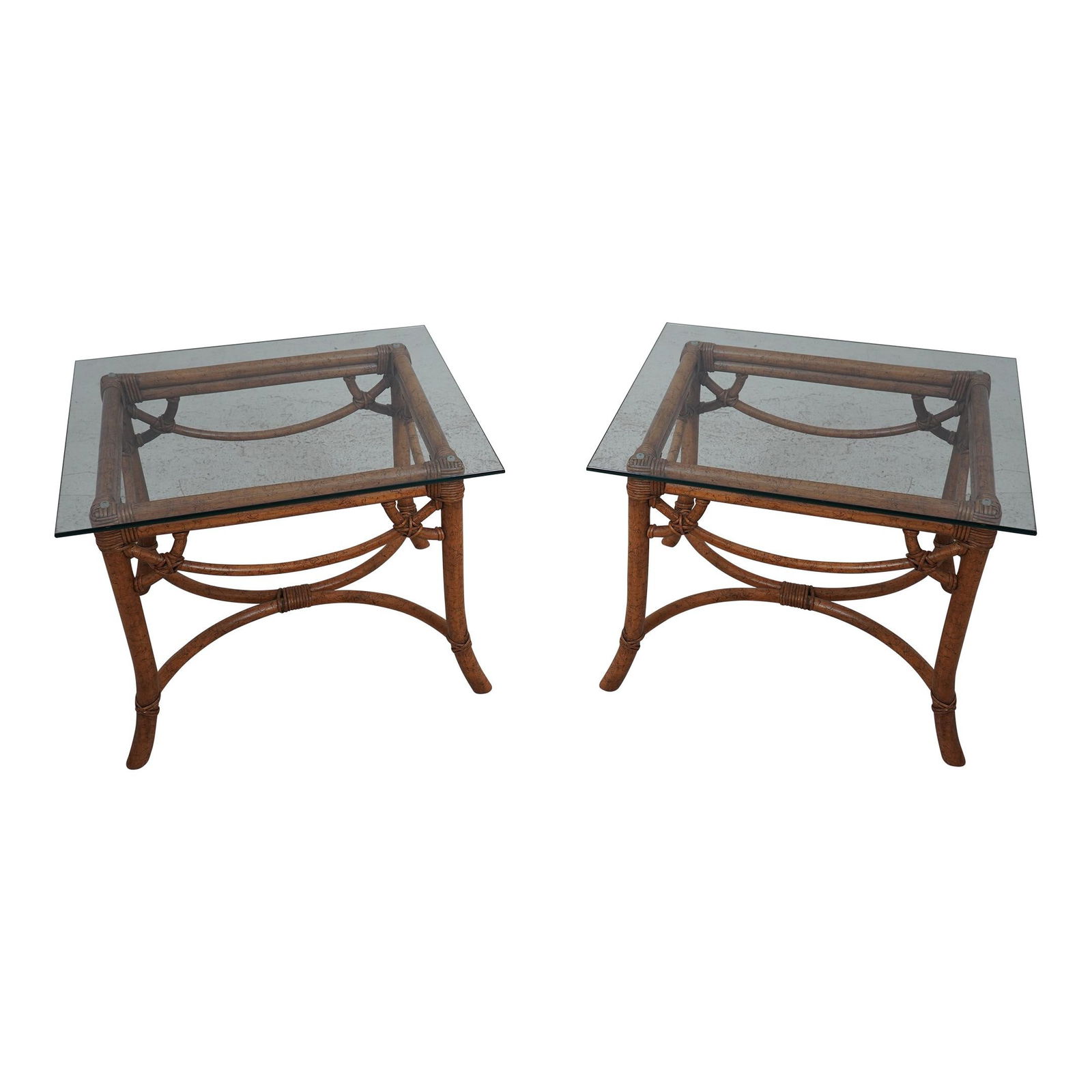 Stylish Pair of Bamboo Base Glass Top Lamp Tables (1 of 10)