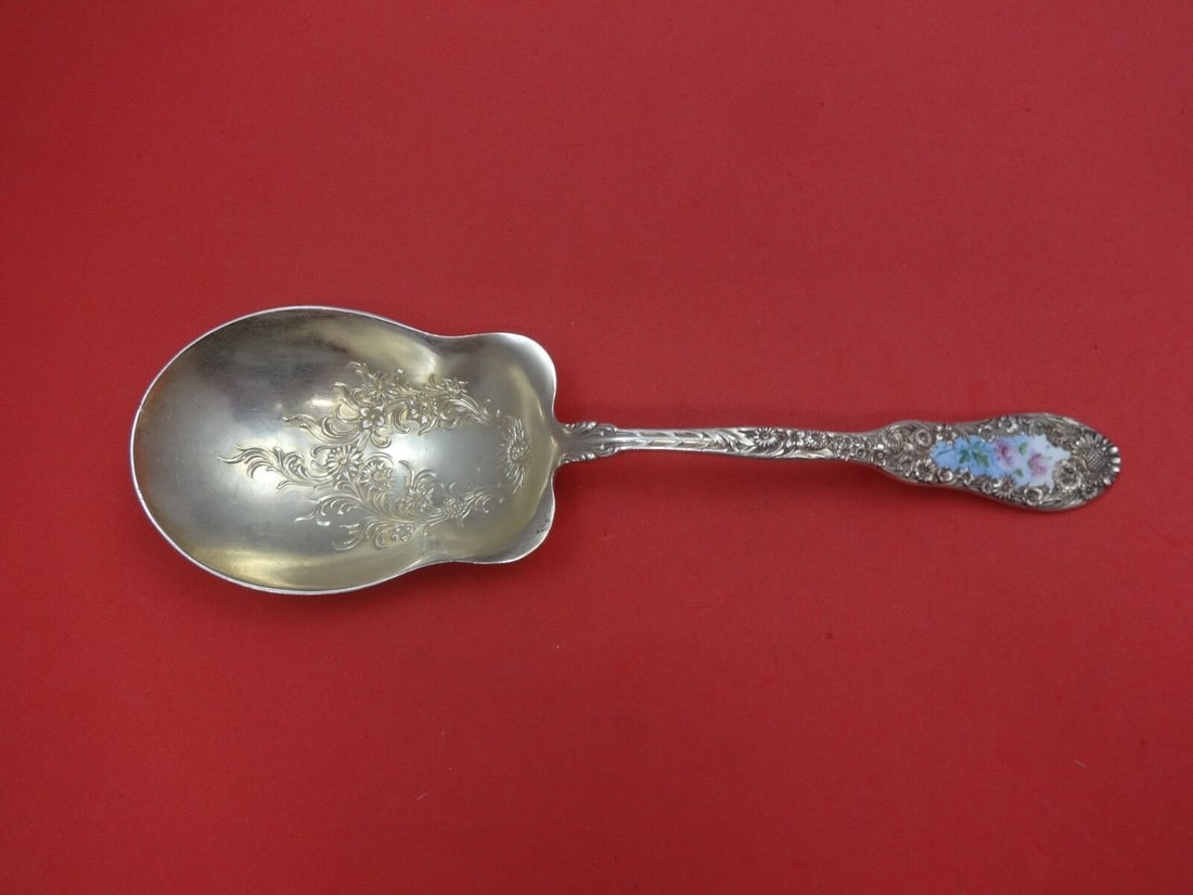 Dominick & Haff Number 10 Sterling Silver Berry Spoon Vermeil Enameled 9 1/4 Inch (1 of 2)