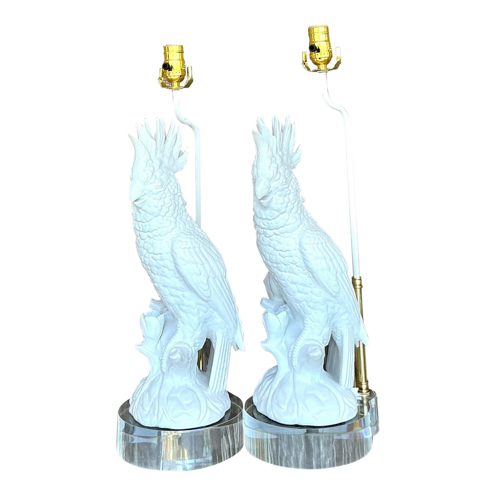 Vintage White Ceramic Cockatoo Lamps Pair 24 Inch Sculpture (1 of 3)